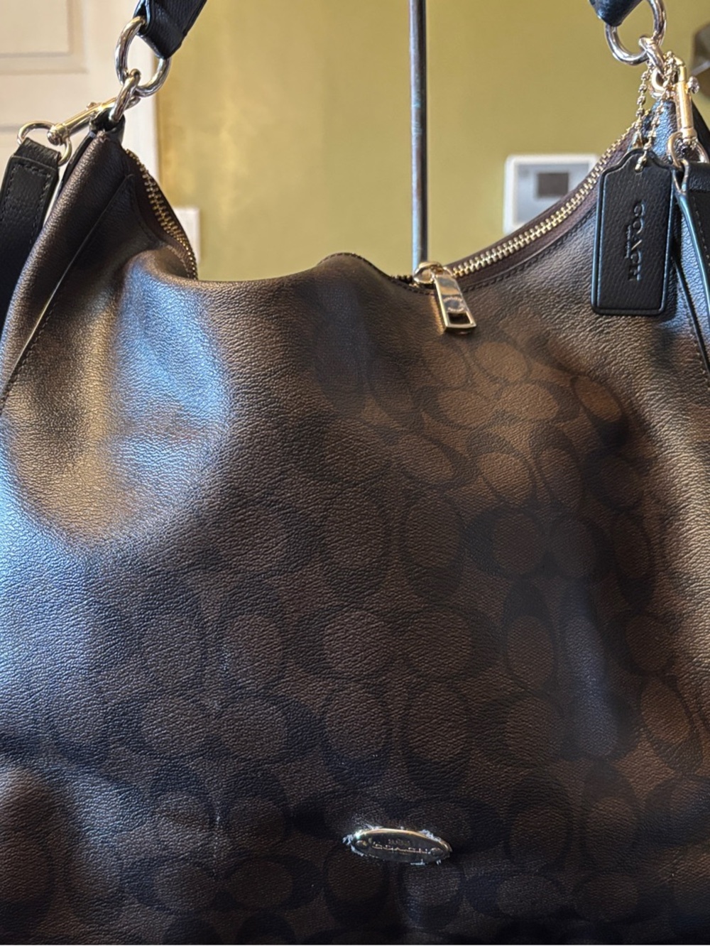 Coach Brown and Black Signature Leather Hobo